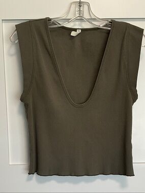 FP Movement by Free People Olive Ribbed Deep V Tank